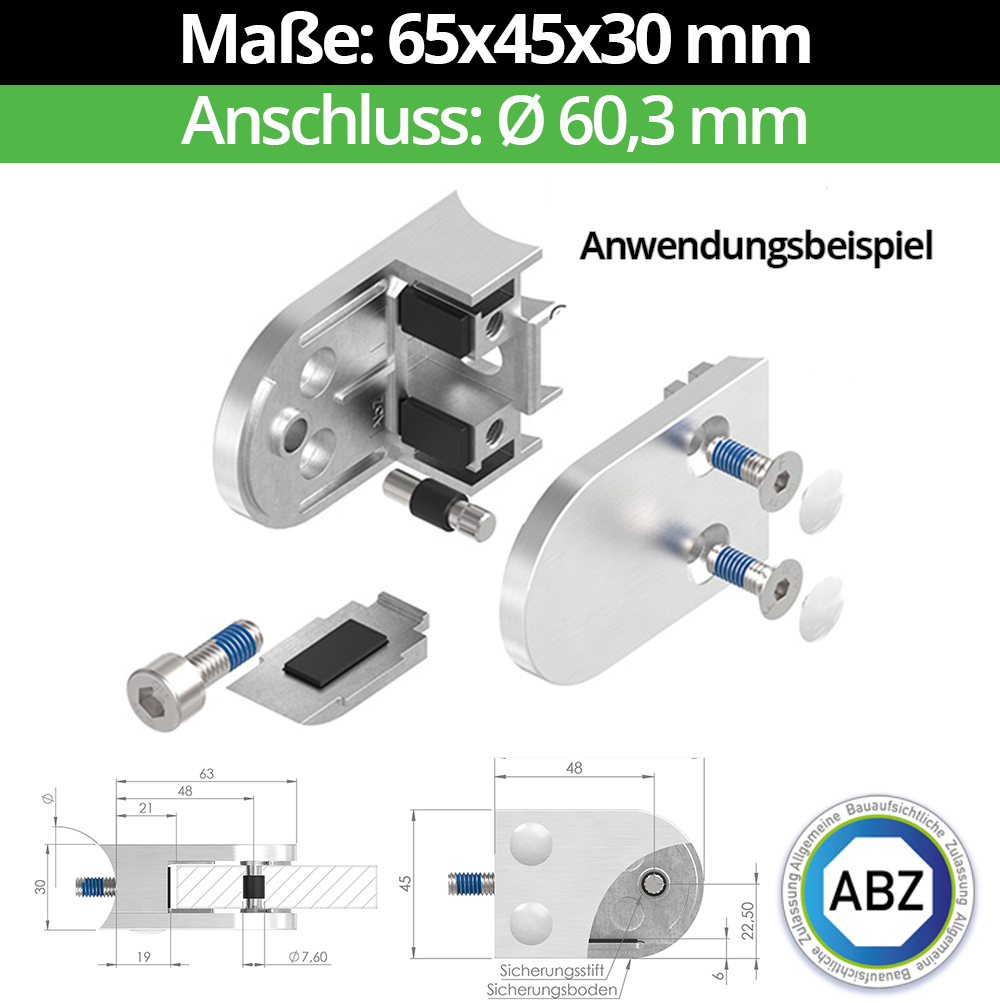Glasklemme AbZ 63x45x30 mm Flach - Ø 33-7 mm - Ø 42-4 mm - Ø 48-3 mm - 60-3 mm-10-MODELL38-60-9-3.2