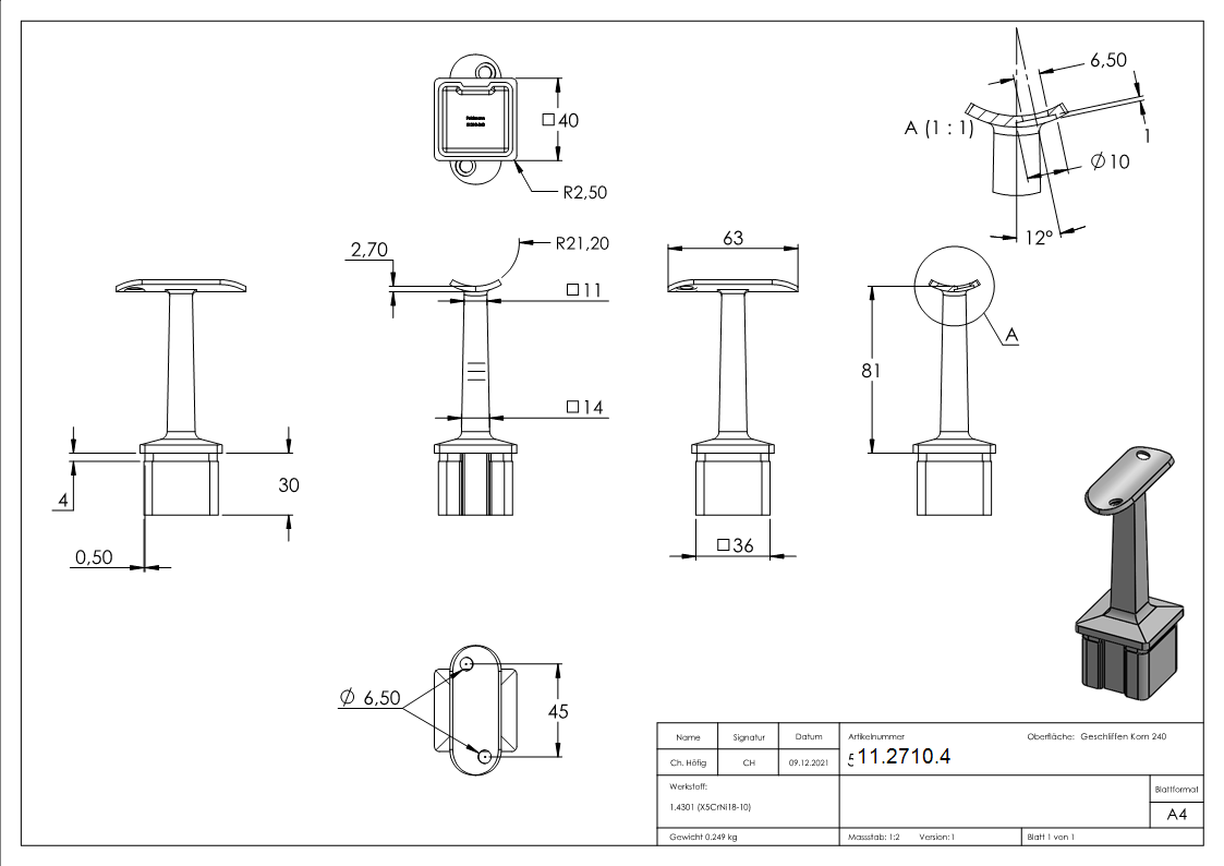 Handlaufhalter fuer Vierkantrohr 40 x 40 x 2-0 mm V2A-11-2710.4