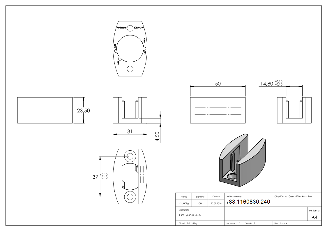 Bodenfuehrung Glasschiebetuer V2A einstellbar fuer 8-12 mm Glas-88-1160830.240