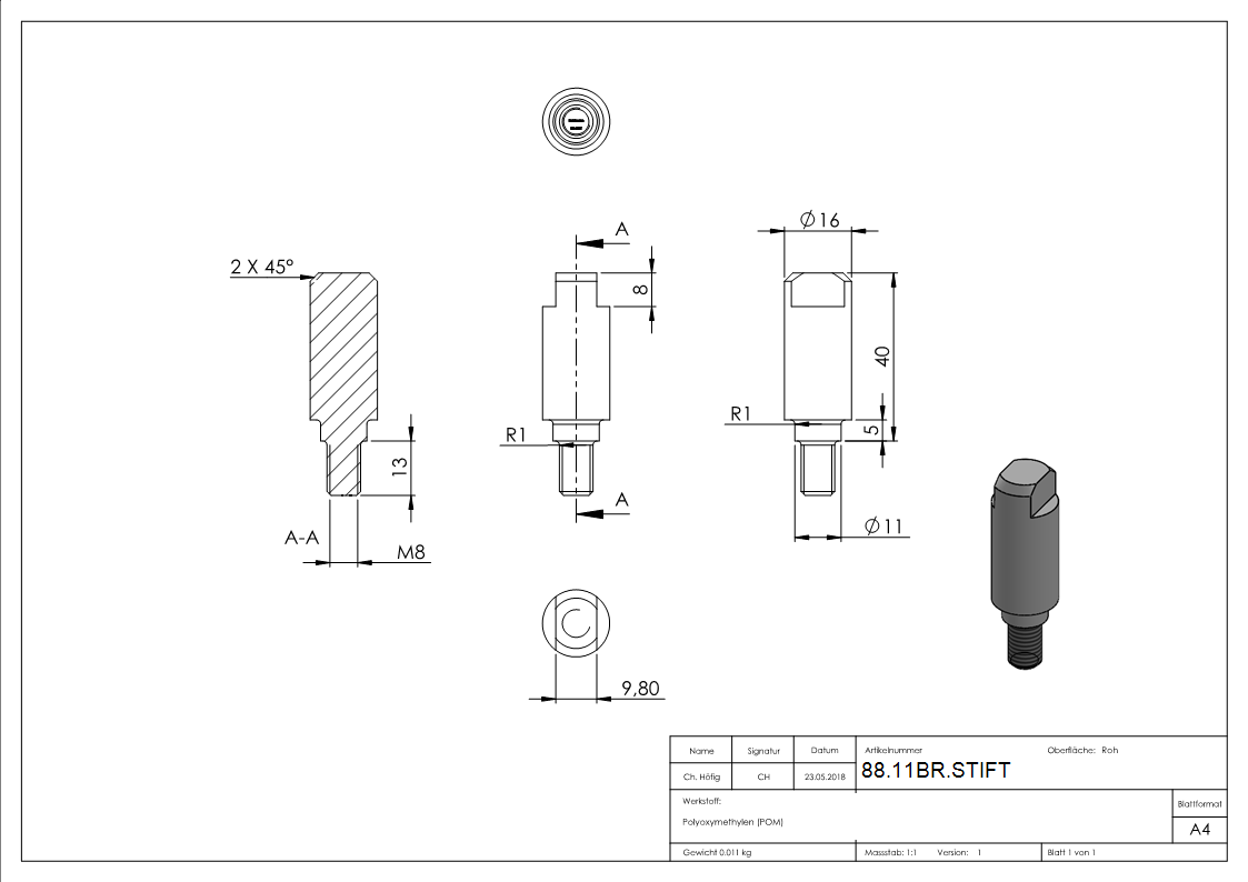 BRENK-fix® Stift zur Montagehilfe fuer Platten- POM-88-11BR.STIFT