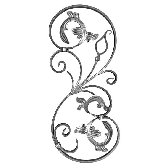 Zierornament links- Stahl roh- 740x320 mm- Materialstaerke 16x8 mm-89-11T10824L-A.4