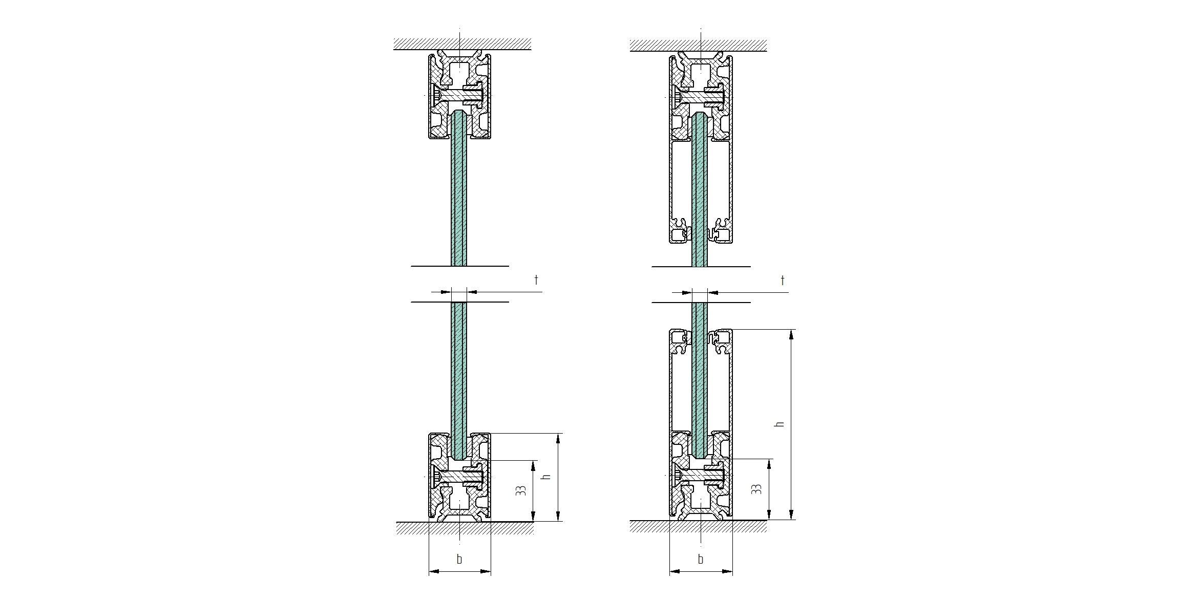 Laufschienenprofil Set fuer Glasschiebetuer - Aluminium Schwarz 3m-89-11GSALZP32X46NB-A.4