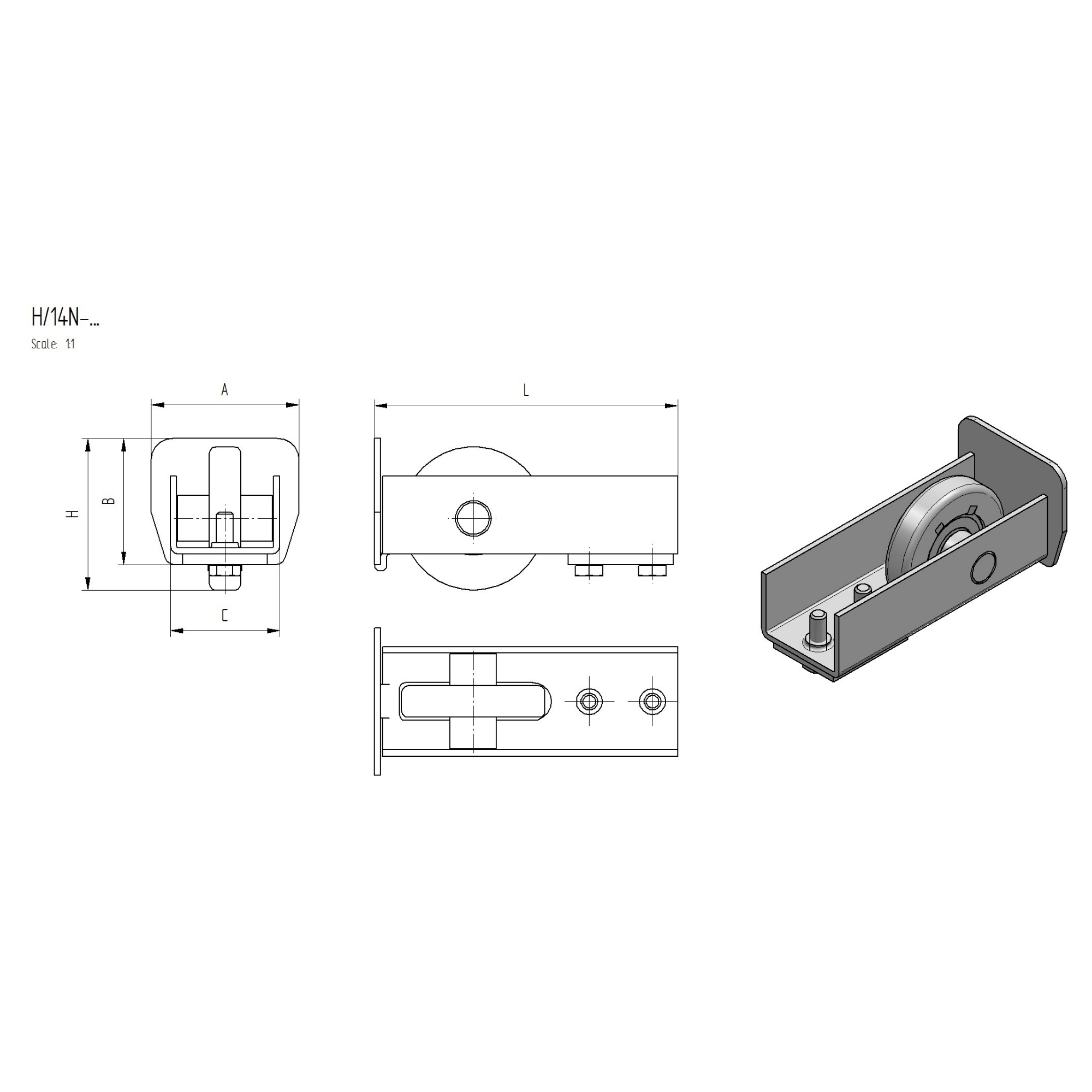 Fuehrungsrolle fuer Schiebetore Stahl verzinkt fuer Profil 94 x 85 mm-89-11H14N94X85-A.4
