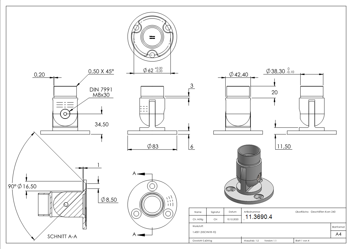 Wandhalter V2A fuer Rohr 42-4 x 2-0 mm flexibel-11-3690.4