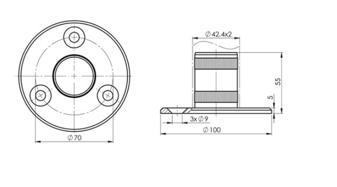 Bodenanker mit Raendelung Masse- Ø 100x5mm fuer Rundrohr Ø 42-4x2 mm - V2A-11-3031.4