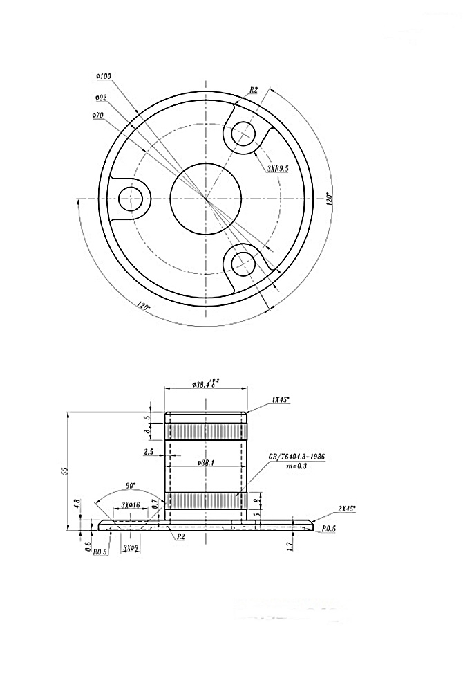 Bodenanker mit Raendelung Masse- Ø 100x5mm fuer Rundrohr Ø 42-4x2 mm - V2A-11-3031.4