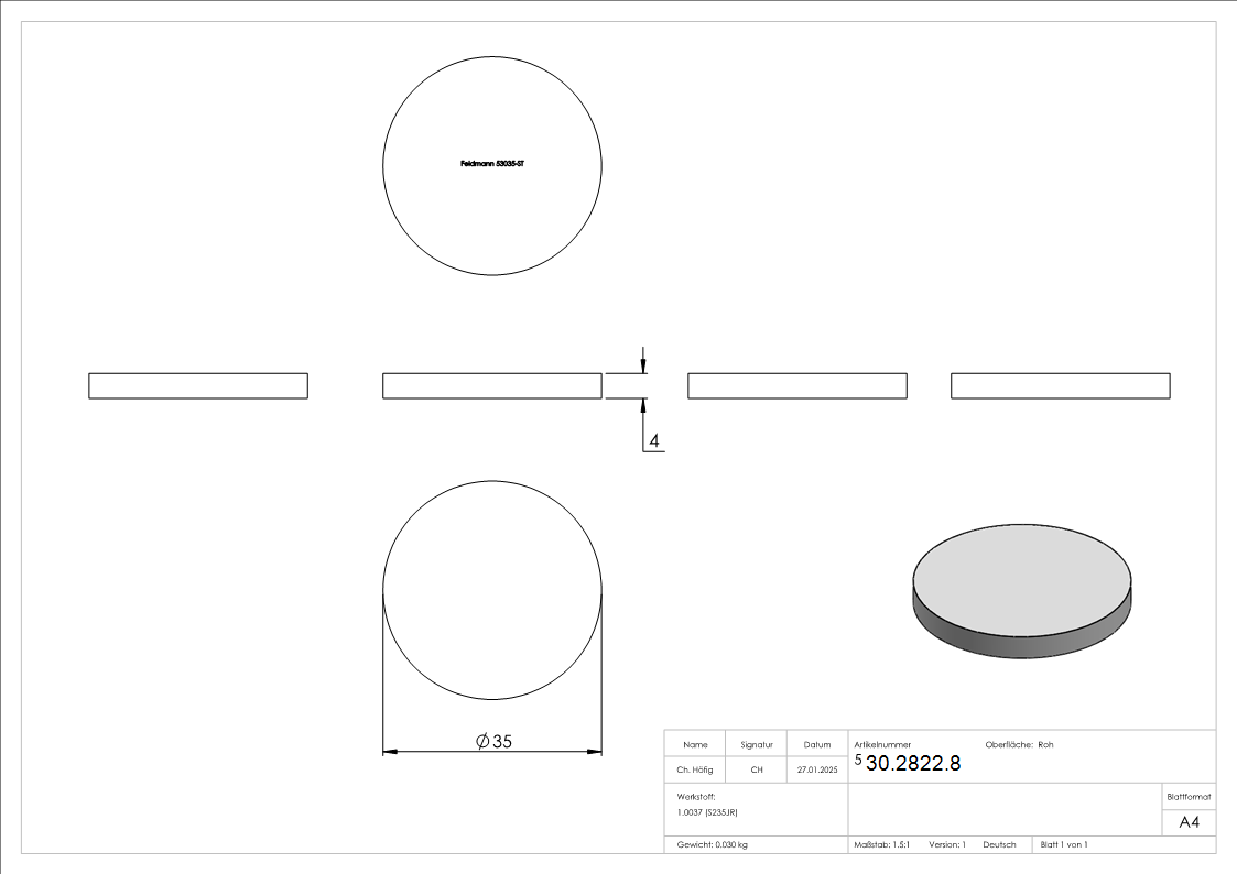 Ronde - Ø 35x4 mm - Stahl S235JR- roh-30-2822.8
