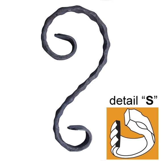 Zierelement S-Form Stahl dekoriert 270x105-70mm-89-11E241S270-A.4