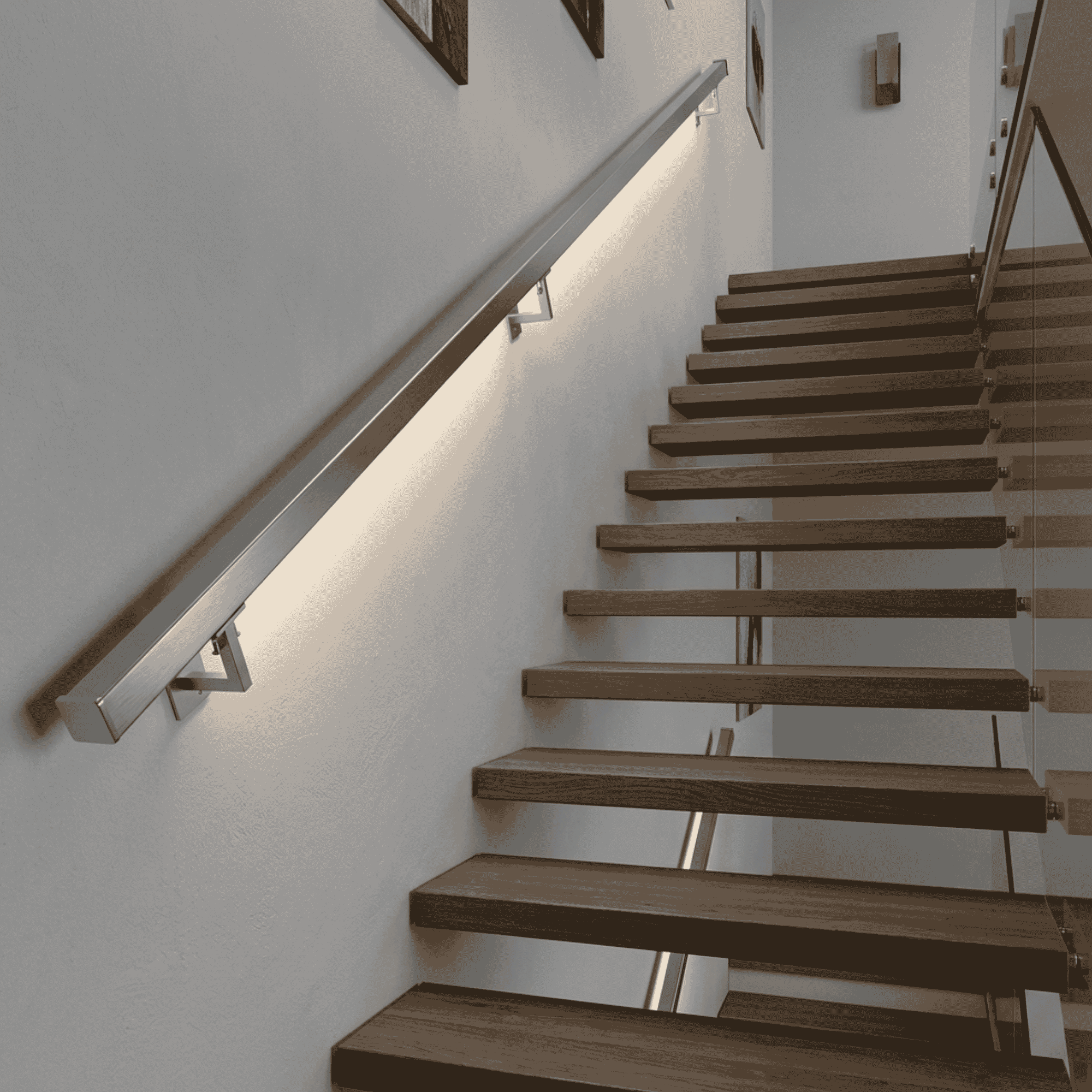 Handlauf Set V2A 40 x 40 x 1-5 mm 5000 mm fuer LED-Beleuchtung geschliffen-89.A6920040LED5000S1