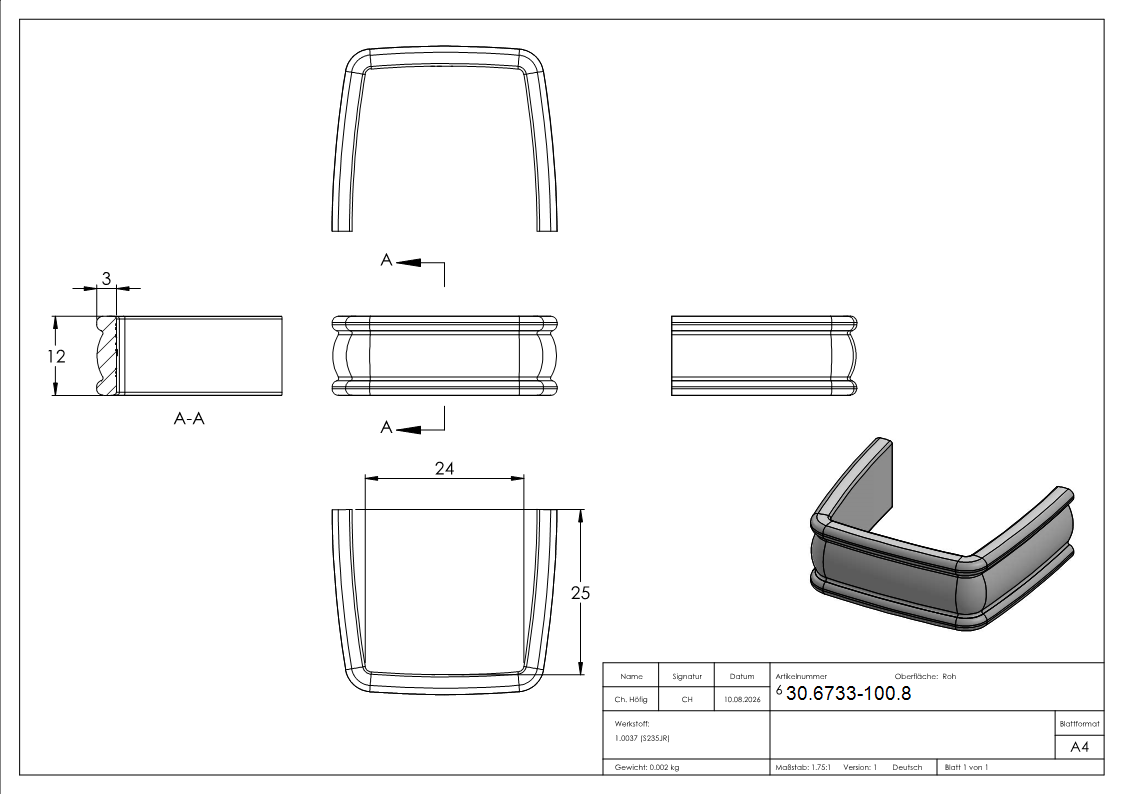 Bund - 100 Stueck - Material- 12x3 mm - Innenmass- 24x25 mm - Stahl -Roh- S235JR-30-6733-100.8