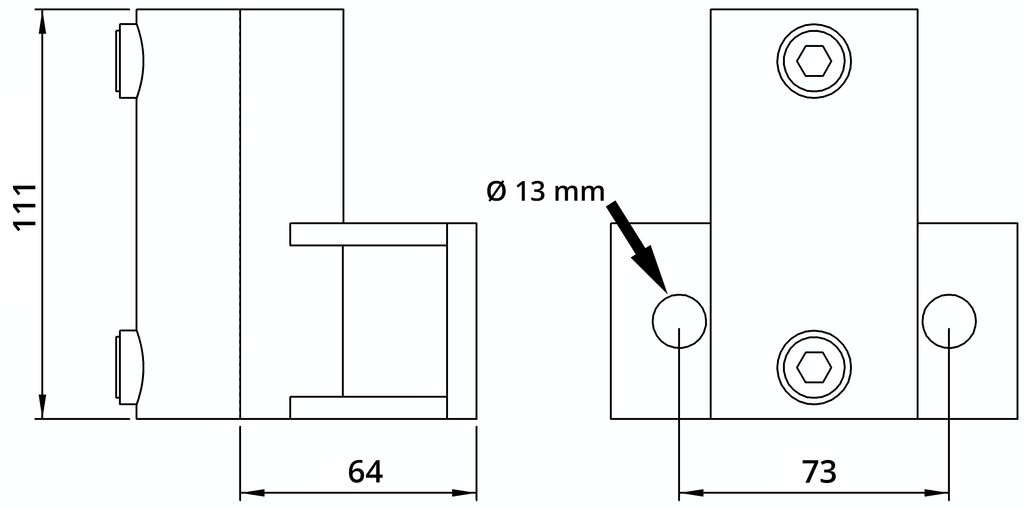 Rohrverbinder - Wandhalter Platte horizontal - 145C42 - 42-4 mm - 1 1-4- - Feuerverzinkt u. Elektrogalvanisiert-145C42