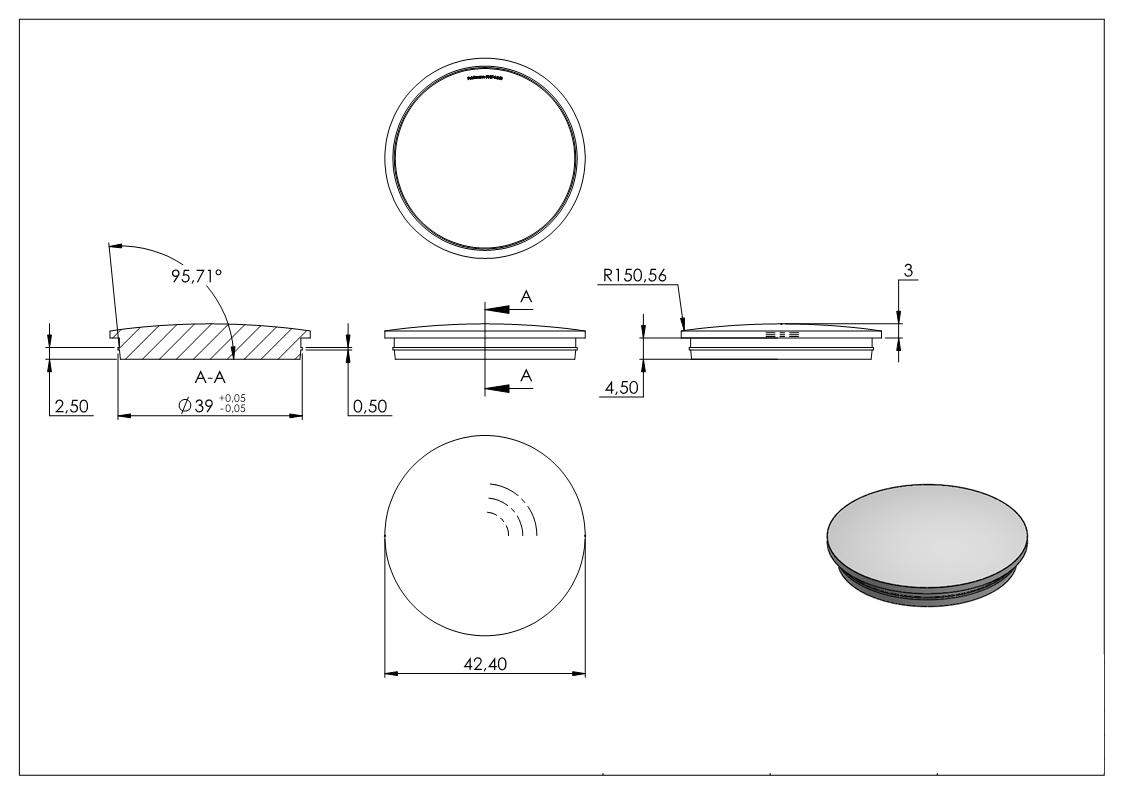 Rohrstopfen leicht gewoelbt V2A Ø 42-4x2-0 mm - mit Nase-11-6023-A.4