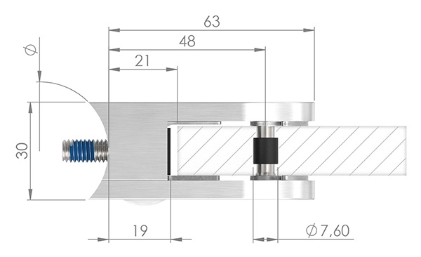 Glasklemme 63x45x30 mm AbZ fuer Anschluss Ø 76-1 mm V4A-10-2476ABZ.1