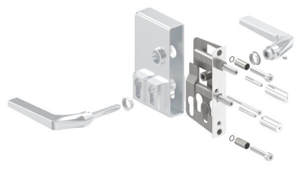 Gittertorschloss GTS 2 mit Doppelzylinder fuer Rohrstaerke 40-60mm- silber-88-1156701-ALU.SI