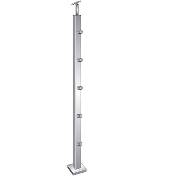 Treppenpfosten Edelstahl AISI 304 40x40x1000 mm Oberverankerung 5 Fuellstabhalter d12mm-14-0082ER-A.4