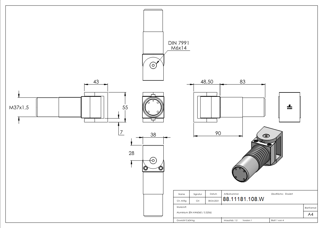 Torband selbstschliessend mit Stopp und Endspurt schweissbar aus Aluminium ARTIKEL - 108 W-Anschweissversion-88-11181-108.W