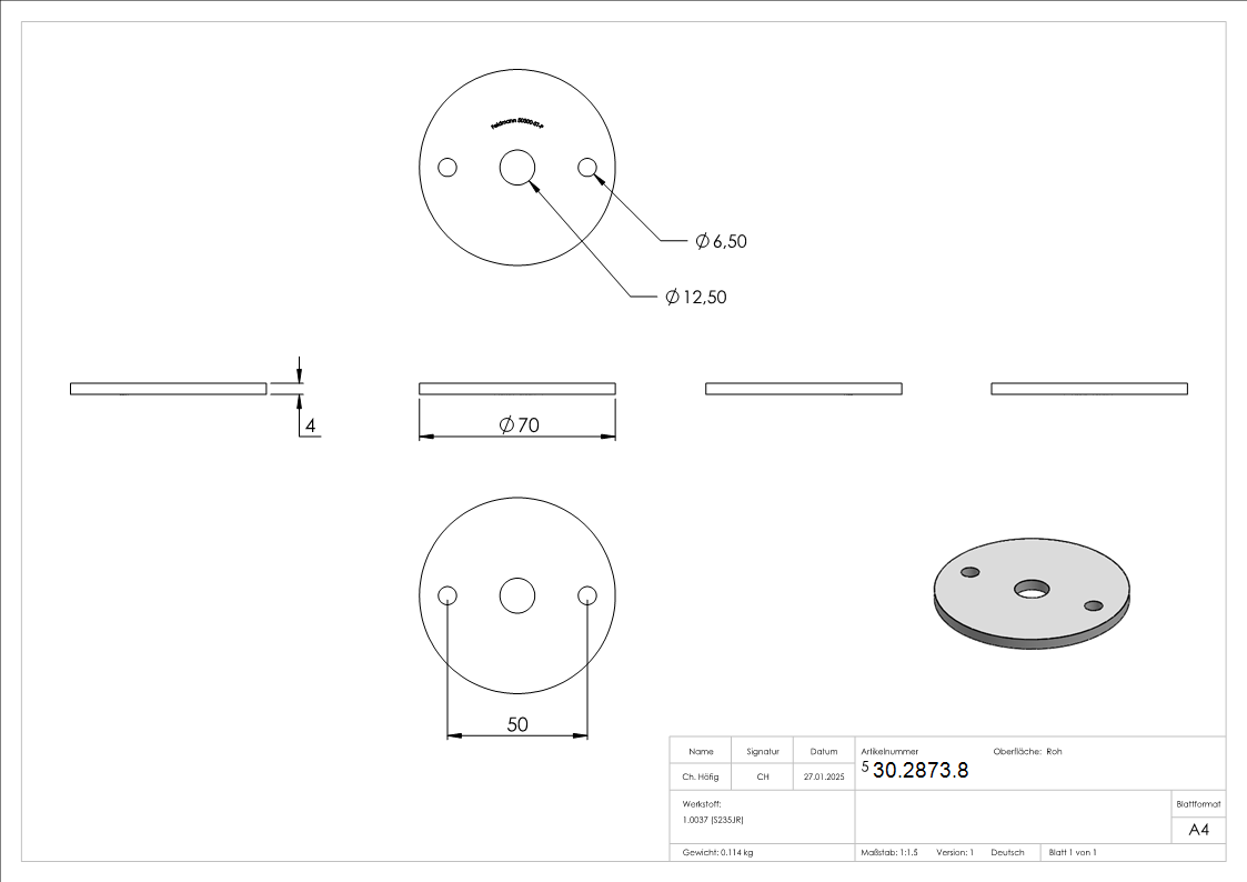 Ankerplatte 70x4 mm 3 Bohrungen -  Stahl roh-30-2873.8