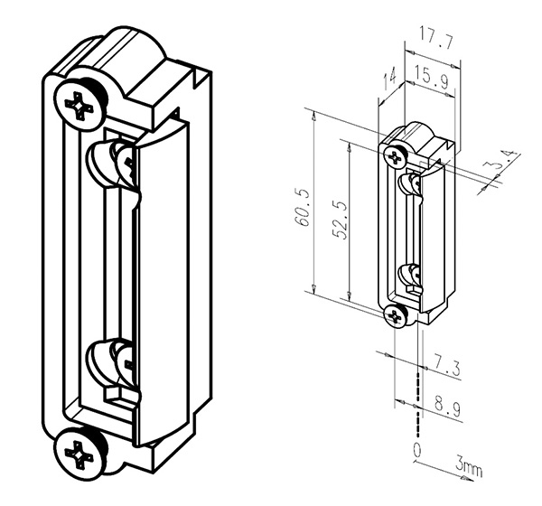 Schlossfalle verstellbar 3mm DIN-L-R ohne elektrische Funktion-88-111418.100