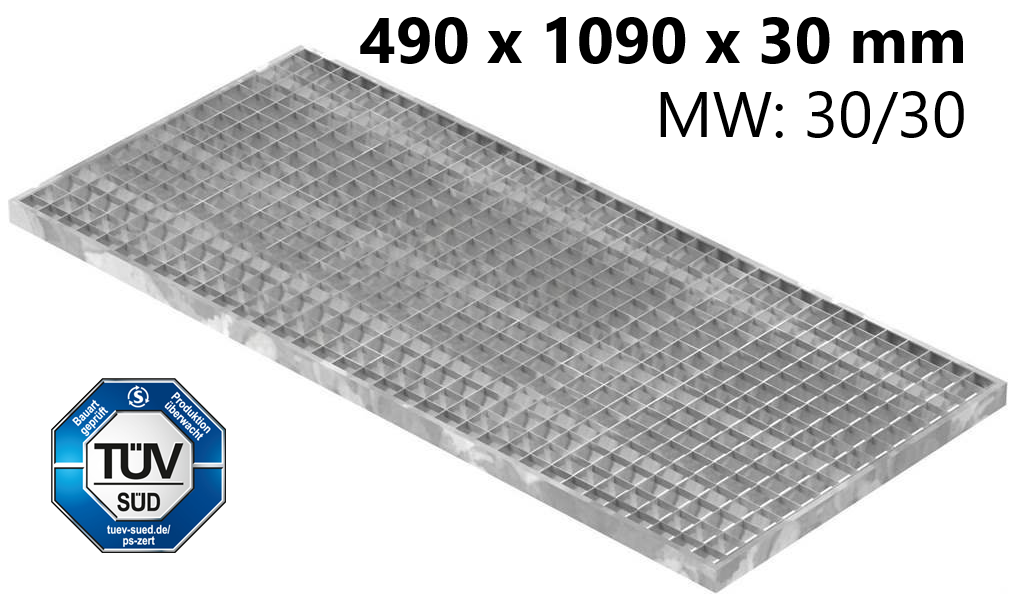 Lichtschachtrost Baunormrost - Masse-  490x1090x30 mm 30-30 mm - aus S235JR -St37-2- im Vollbad feuerverzinkt-23-491093030.7