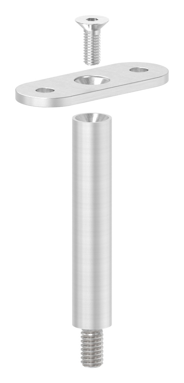 Edelstahl Traegerstift Ø 14 mm mit Halteplatte Anschluss- flach - Aussengewinde M8 - V2A-11-3825.4