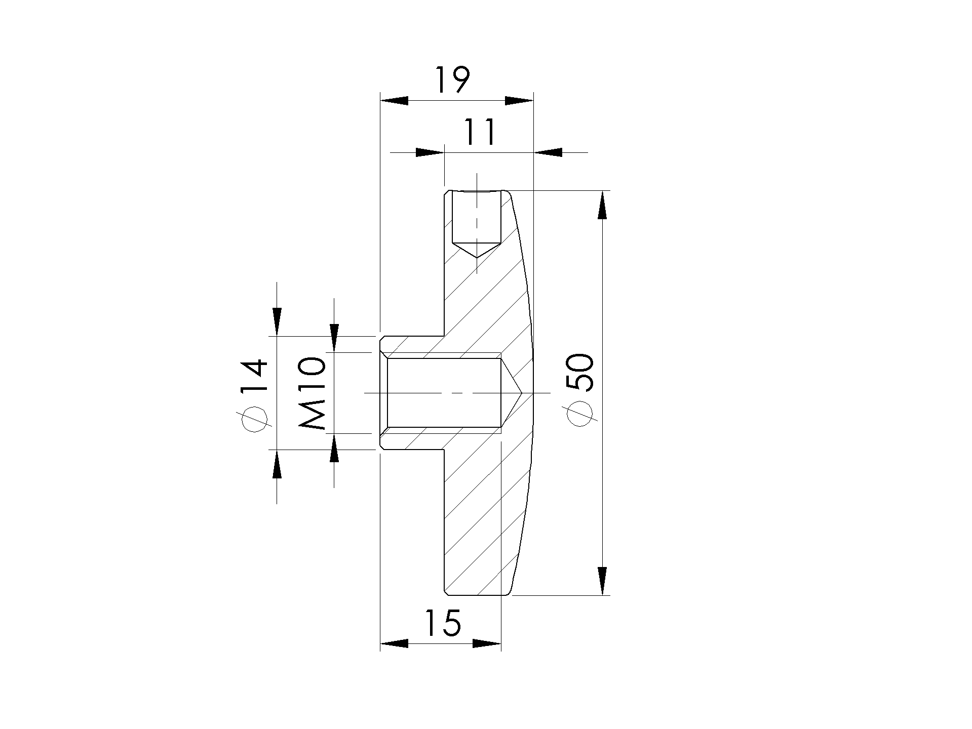 Glaspunkthalter Oberteil Edelstahl AISI 304 M10 geschliffen-89-11A0747FRONT-A.4