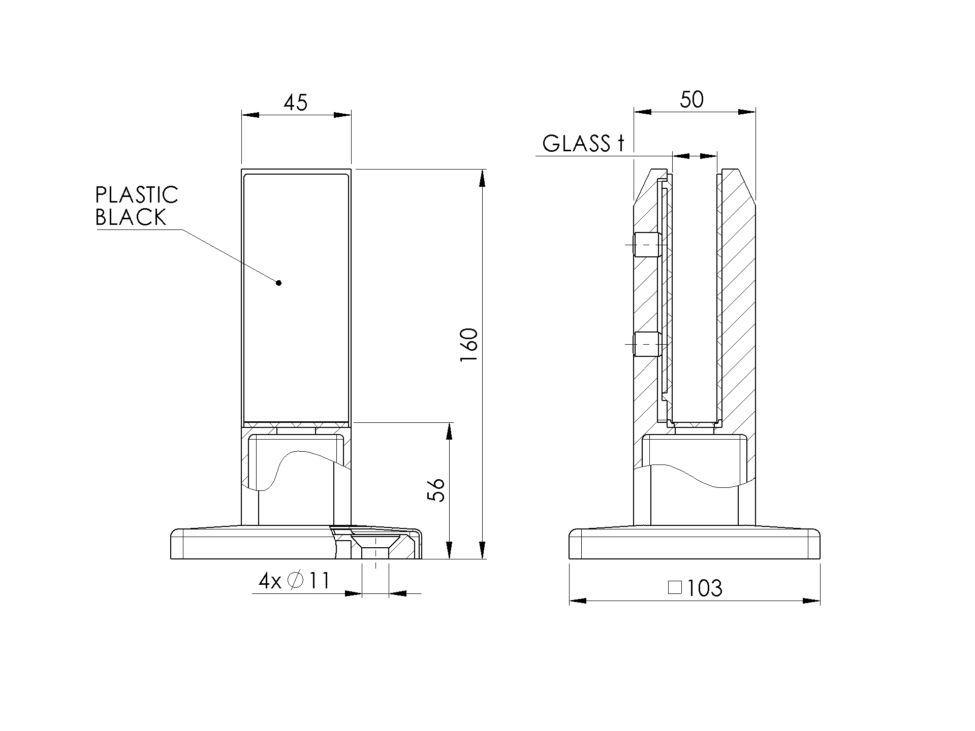 Bodenglasklemme Edelstahl AISI 316 fuer Glas 16-17-5 mm geschliffen-89-11A146220018-A.4
