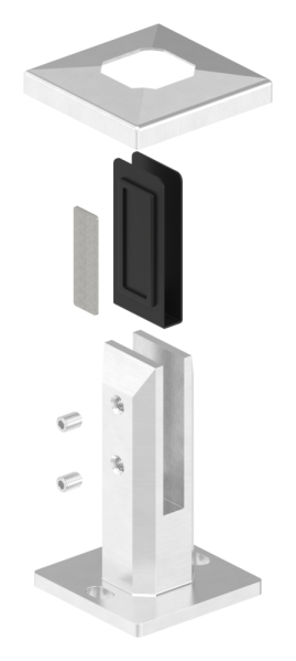 Bodenglashalter eckig Edelstahl V4A fuer Glas 12 - 12-76 mm inkl- Gummi-88-1151291.V4A