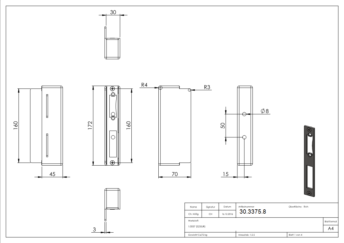 Schliesskasten Stahl S235 - V2A fuer 30mm Schlosskasten zum Anschweissen elektrischer Tueroeffner-30-3375.8