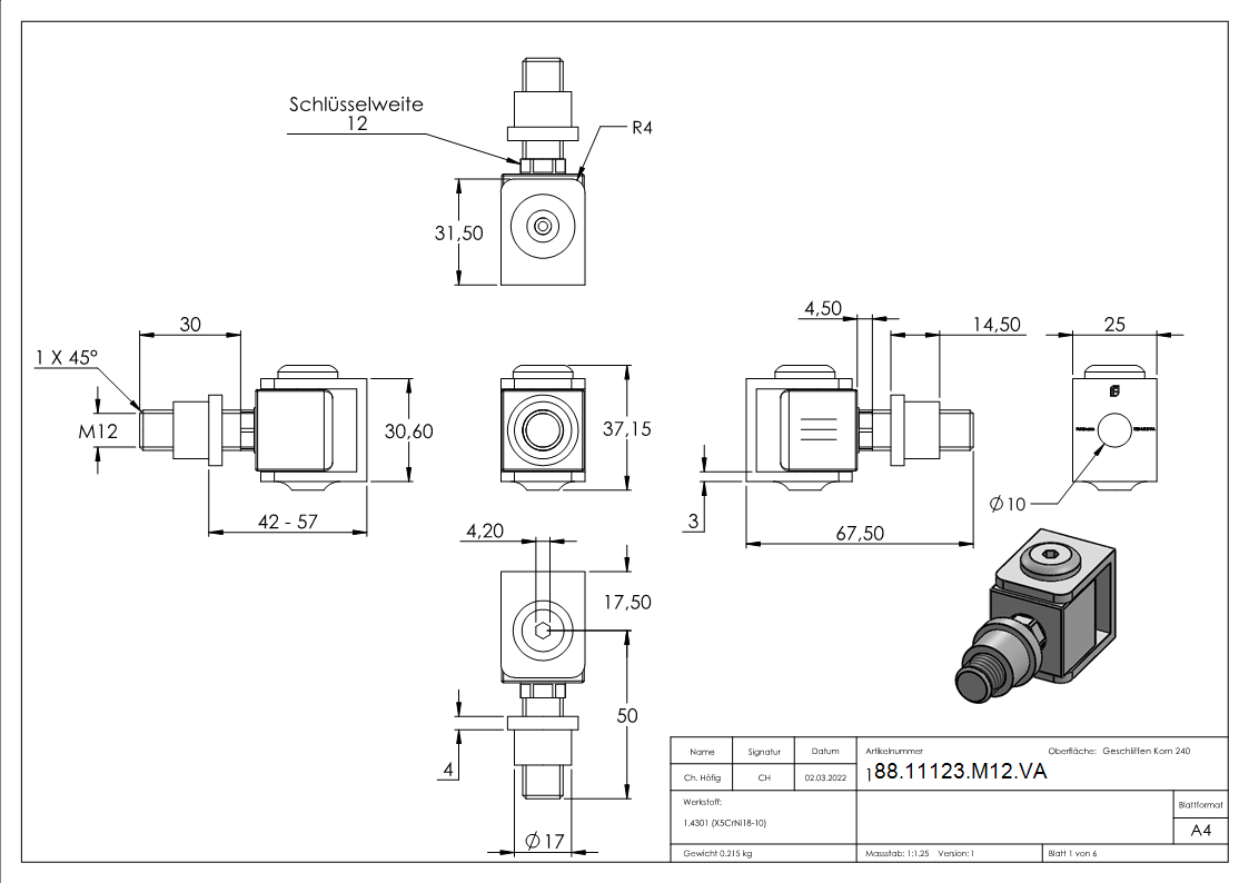 Verstellbares Torband Edelstahl V2A M12 zum Einschweissen-88-11123-M12.VA