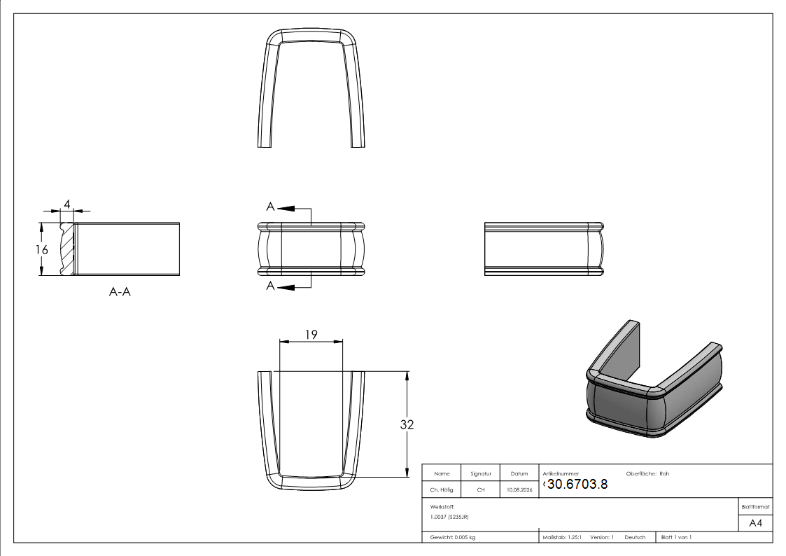 Bund - 1 Stueck - Material- 16x4 mm - Innenmass- 19x32 mm - Stahl -Roh- S235JR-30-6703.8