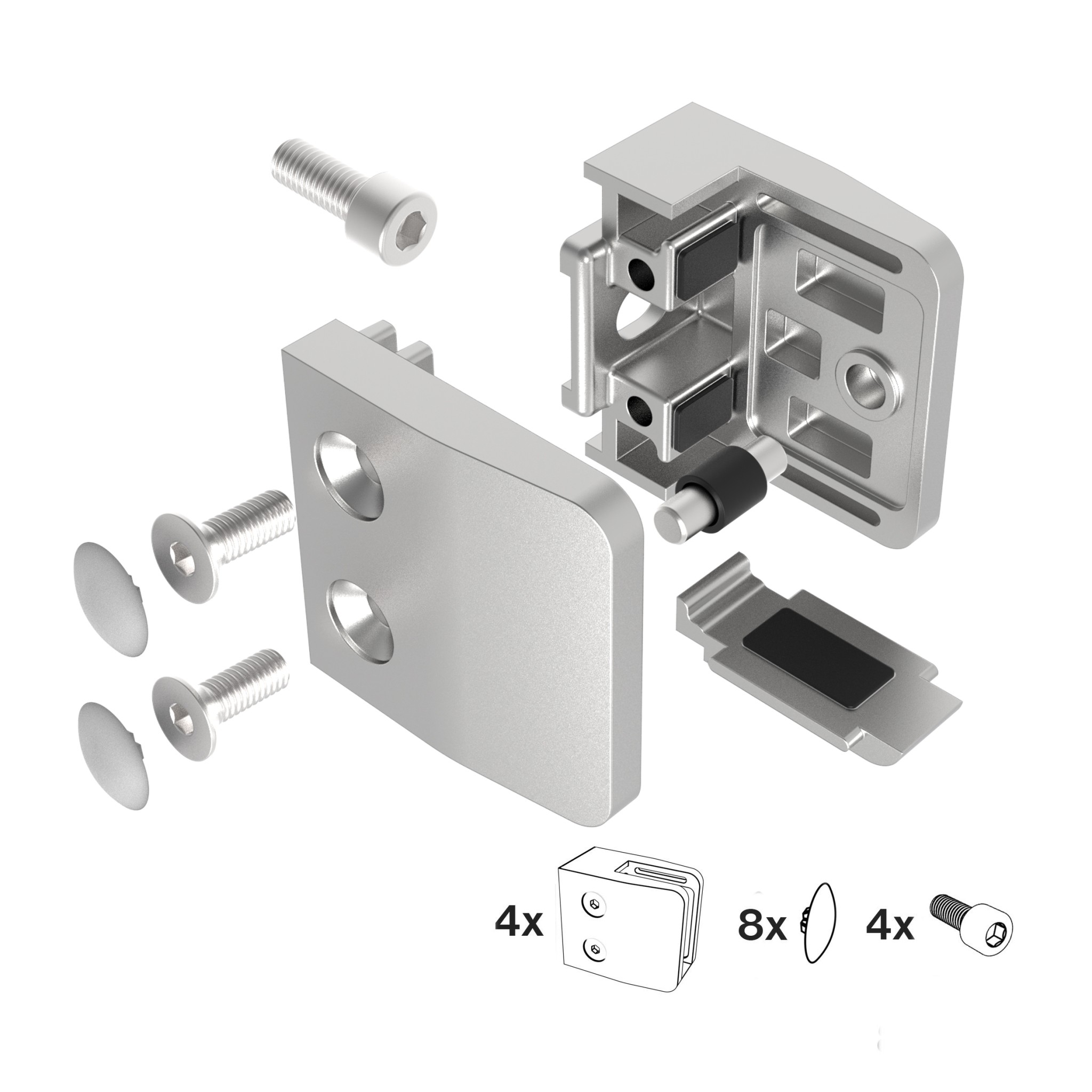 Glashalter Zinkdruckguss fuer Glas 8 - 12-76 mm fuer Flachanschluss roh 4er Set-89-11ZN2600000SET4-A.4