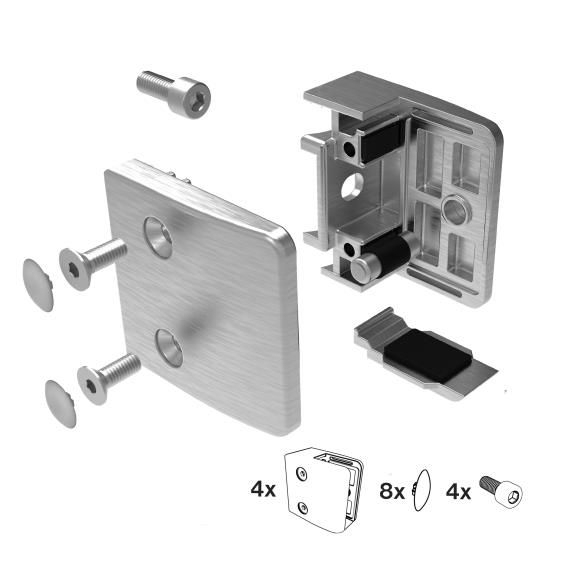 Glashalter V4A fuer 12-17-52 mm Glas Flachanschluss poliert 4er Set-89-11A142400000LSET4-A.4